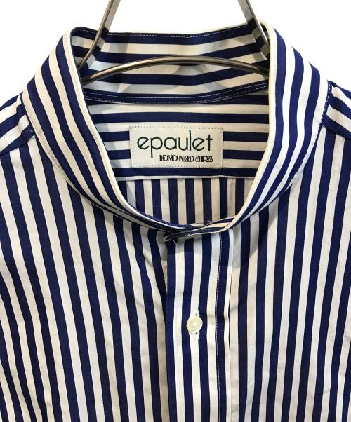 Epaulet Individualized Shirts（エポールインディビジュアライズド シャツ）Epaulet Individualized Shirts (エポールインディビジュアライズド シャツ) バンドカラーストライプシャツ ブルー サイズ:Freeの古着・服飾アイテム