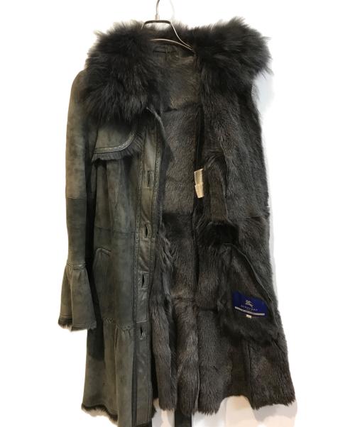 BURBERRY BLUE LABEL（バーバリー ブルー レーベル）BURBERRY BLUE LABEL (バーバリーロンドンブルーレーベル) スウェードファーコート ダークグリーン サイズ:Mの古着・服飾アイテム