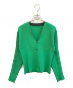 re:edition project 165リ・エディション・プロジェクト 165）の古着「カーブショルダーリブニットカーディガン　R3FEX-03690」｜グリーン