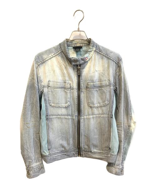 DIESEL（ディーゼル）DIESEL (ディーゼル) ヒッコリーライダースジャケット ブルー サイズ:Lの古着・服飾アイテム