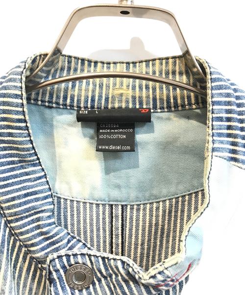 DIESEL（ディーゼル）DIESEL (ディーゼル) ヒッコリーライダースジャケット ブルー サイズ:Lの古着・服飾アイテム