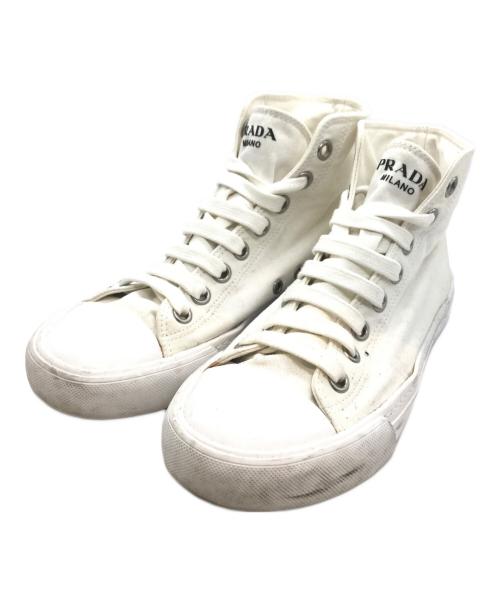 PRADA（プラダ）PRADA (プラダ) ハイカットスニーカー ホワイト サイズ:5 1/2の古着・服飾アイテム