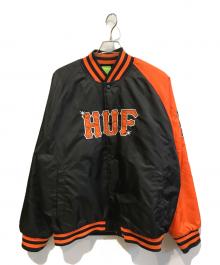 HUF（ハフ）の古着「SATIN BASEBALL JACKET」｜ブラック×オレンジ