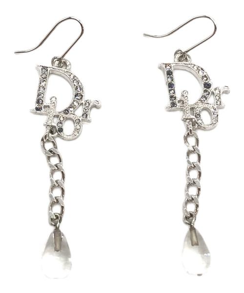 Dior（ディオール）DIOR (ディオール) ロゴラインストーンスウィングピアス シルバーの古着・服飾アイテム