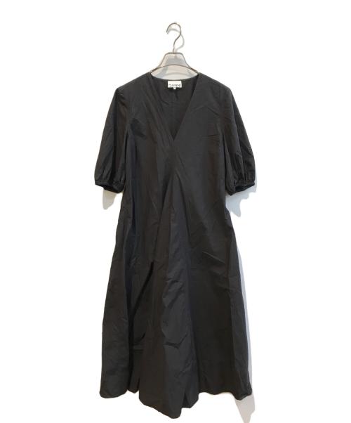 GANNI（ガニー）Ganni (ガニー) Cotton Poplin V-Neck Long Dress ブラック サイズ:Ｓの古着・服飾アイテム