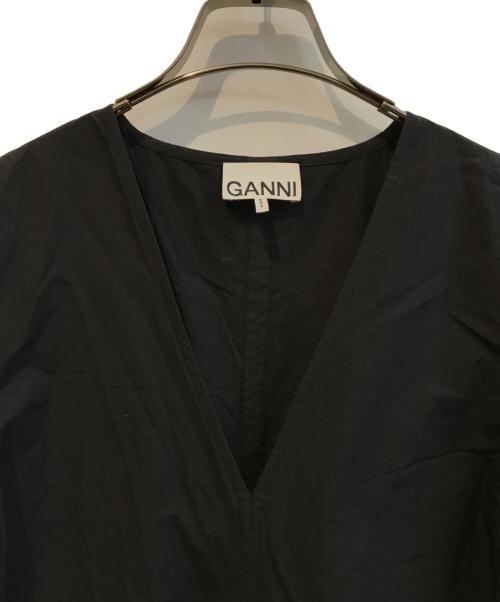 GANNI（ガニー）Ganni (ガニー) Cotton Poplin V-Neck Long Dress ブラック サイズ:Ｓの古着・服飾アイテム