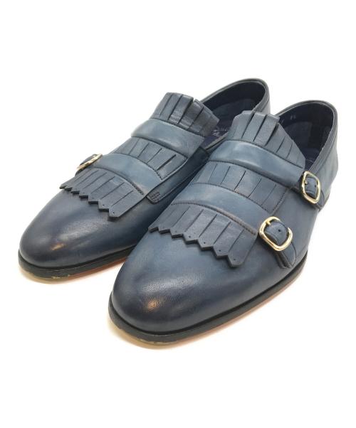 Santoni（サントーニ）Santoni (サントーニ) キルト付きダブルモンクストラップスリッポン ネイビー サイズ:8　1/2の古着・服飾アイテム