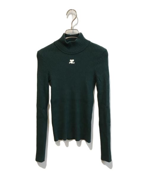 courreges（クレージュ）courreges (クレージュ) モックネックリブロゴニット 322MPU022FI00018081 グリーン サイズ:Sの古着・服飾アイテム