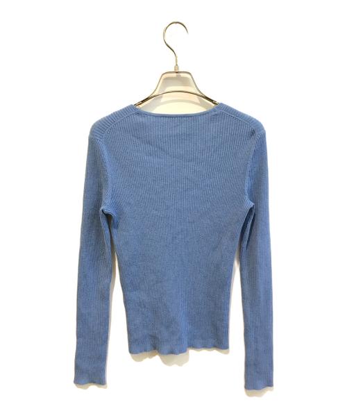 maison kitsune（メゾンキツネ）MAISON KITSUNE (メゾンキツネ) ベイビー フォックス ファイン リブ ウール カーディガン　PW00513KT1155 スカイブルー サイズ:Sの古着・服飾アイテム