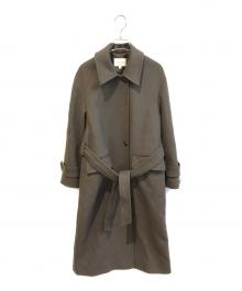 BEAUTY&YOUTH（ビューティーアンドユース）の古着「メルトンステンカラーベルトロングコート　1625-144-4638」｜グレー