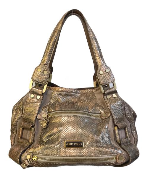 JIMMY CHOO（ジミーチュウ）JIMMY CHOO (ジミーチュウ) パイソン 型押しトートバッグ ベージュの古着・服飾アイテム