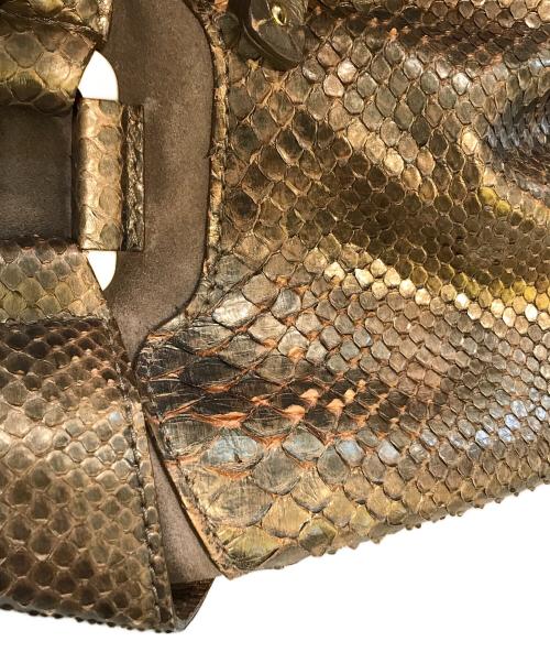 JIMMY CHOO（ジミーチュウ）JIMMY CHOO (ジミーチュウ) パイソン 型押しトートバッグ ベージュの古着・服飾アイテム