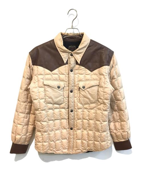 FLAT HEAD（フラット ヘッド）FLAT HEAD (フラット ヘッド) レザー切替ダウンジャケット ベージュ サイズ:Lの古着・服飾アイテム