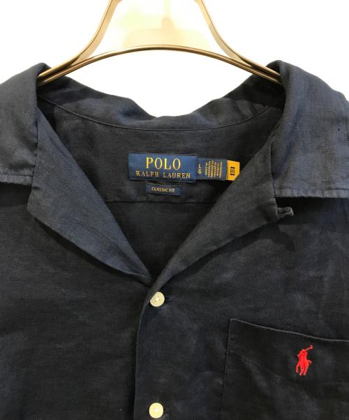 POLO RALPH LAUREN（ポロ・ラルフローレン）POLO RALPH LAUREN (ポロ・ラルフローレン) リネンオープンカラーシャツ ネイビー サイズ:Ｌの古着・服飾アイテム