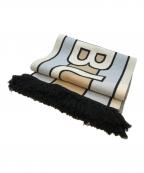 BURBERRYバーバリー）の古着「ロゴフリンジボーダーマフラー」｜ベージュ