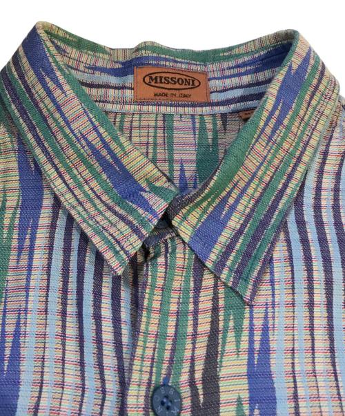 missoni（ミッソーニ）MISSONI (ミッソーニ) 総柄シャツ　D-TK392 ブルー サイズ:52の古着・服飾アイテム