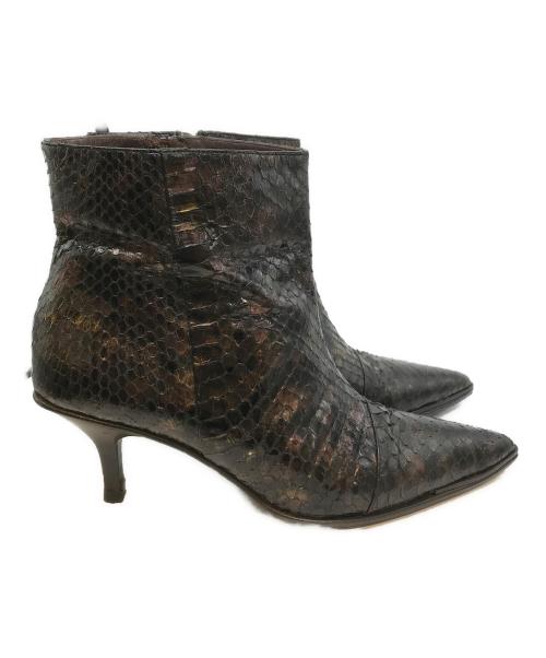 GUCCI（グッチ）GUCCI (グッチ) パイソン柄ショートブーツ 104 0160 ブラウン サイズ:24の古着・服飾アイテム