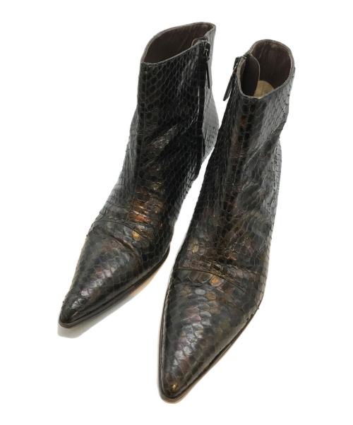 GUCCI（グッチ）GUCCI (グッチ) パイソン柄ショートブーツ 104 0160 ブラウン サイズ:24の古着・服飾アイテム