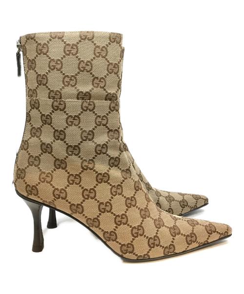 GUCCI（グッチ）GUCCI (グッチ) GGキャンバスヒールブーツ 117028 ベージュ サイズ:23.5の古着・服飾アイテム