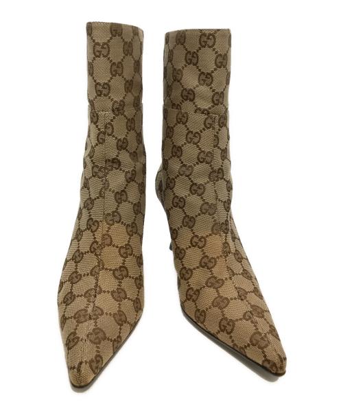 GUCCI（グッチ）GUCCI (グッチ) GGキャンバスヒールブーツ 117028 ベージュ サイズ:23.5の古着・服飾アイテム