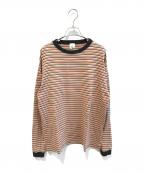 6(ROKU) BEAUTY&YOUTHロク ビューティーアンドユース）の古着「COTTON BORDER LONG SLEEVE T-SHIRT 8612-299-0293」｜ベージュ