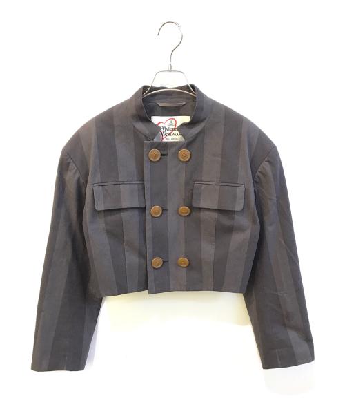 Vivienne Westwood RED LABEL（ヴィヴィアンウエストウッドレッドレーベル）Vivienne Westwood RED LABEL (ヴィヴィアンウエストウッドレッドレーベル) ストライプショート丈ジャケット　16-13-432001 ブラックの古着・服飾アイテム