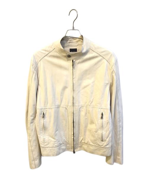 HUGO BOSS（ヒューゴ ボス）HUGO BOSS (ヒューゴ ボス) レザージャケット アイボリー サイズ:Lの古着・服飾アイテム