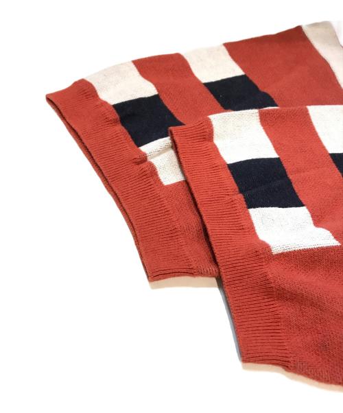 son of the cheese（（サノバチーズ））SON OF THE CHEESE (（サノバチーズ）) STRIPE KNIT SHIRT　SC2310-KN02 ブラウン サイズ:Lの古着・服飾アイテム