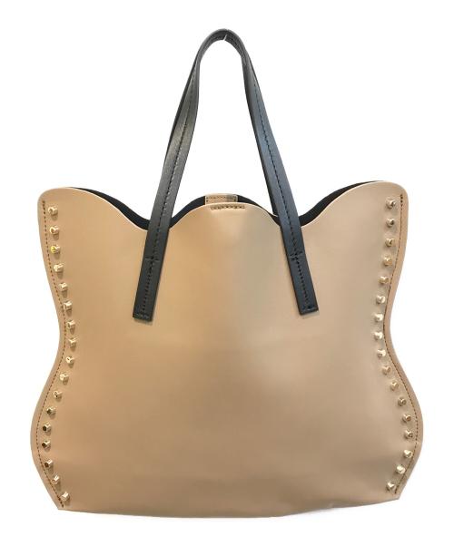 HIROKO KOSHINO（ヒロコ コシノ）HIROKO KOSHINO (ヒロコ コシノ) ウェーブメタルスタッズトート ベージュの古着・服飾アイテム
