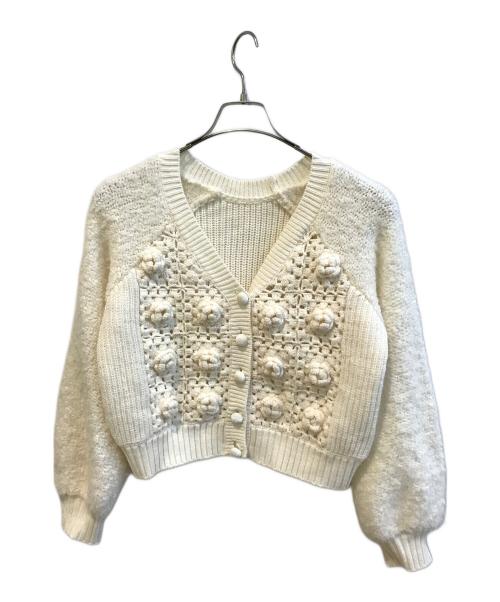 GRACE CONTINENTAL（（グレースコンチネンタル）GRACE CONTINENTAL (（グレースコンチネンタル) フラワーモチーフ編み込みカーディガン　0121453245 ベージュ サイズ:Freeの古着・服飾アイテム