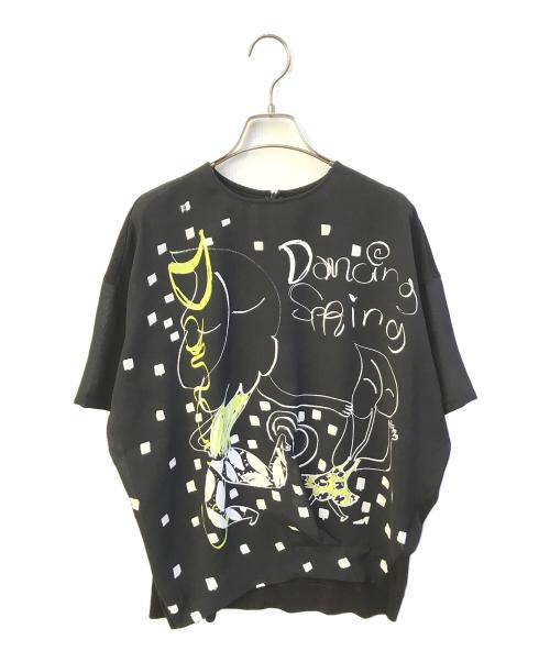 TRUNK HIROKO KOSHINO（トランク ヒロコ コシノ）TRUNK HIROKO KOSHINO (トランク ヒロコ コシノ) イラストプリントカットソーブラウス　RSKIB-04360 ブラック サイズ:Ｍの古着・服飾アイテム