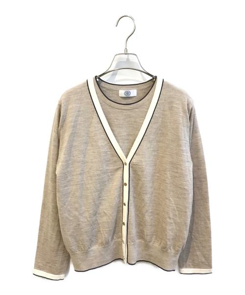 J.PRESS（ジェイプレス）J.PRESS (ジェイプレス) トリムツイン ニット　KRGJGW0020 ベージュ サイズ:Mの古着・服飾アイテム