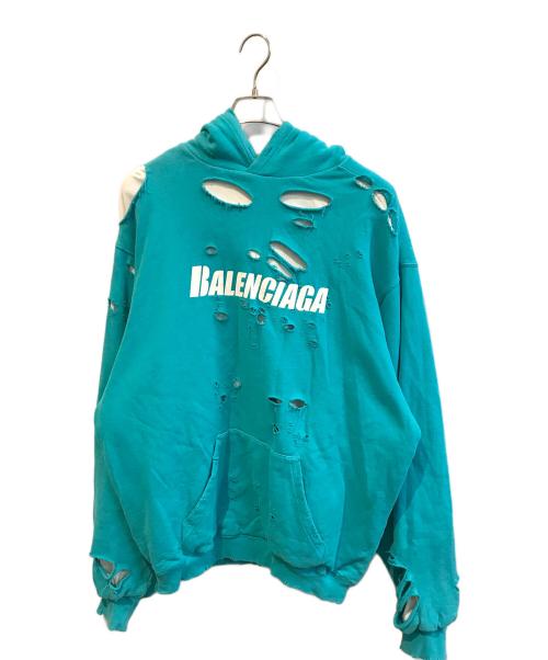 BALENCIAGA（バレンシアガ）BALENCIAGA (バレンシアガ) Caps Destroyed Hoodie　659403 TKVB6 ブルー サイズ:SIZE XXSの古着・服飾アイテム