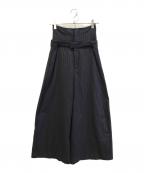 MAISON SPECIALメゾンスペシャル）の古着「Low Waist Layered Stripe Wide Pants　21232465204」｜ネイビー