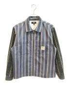 stussyステューシー）の古着「Mix Stripe Zip Up Work　1110168」｜ネイビー