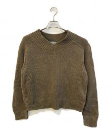 MARGARET HOWELL（マーガレットハウエル）の古着「リネン混Vネックニット　578-5163003」｜カーキ