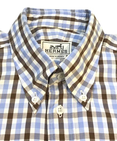 HERMES（エルメス）HERMES (エルメス) 袖セリエボタンギンガムチェックBDシャツ ブルー サイズ:38/15の古着・服飾アイテム