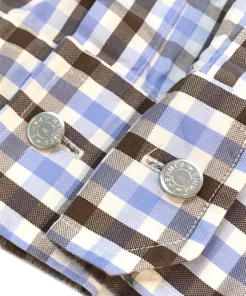 HERMES（エルメス）HERMES (エルメス) 袖セリエボタンギンガムチェックBDシャツ ブルー サイズ:38/15の古着・服飾アイテム