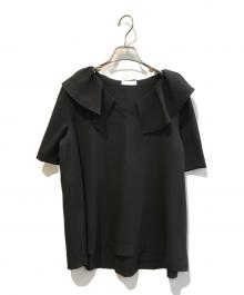 SHIPS any（シップスエニィ）の古着「〈洗濯機可能〉ラフ サテン フリルカラー ブラウス 721-53-0004」｜ブラック