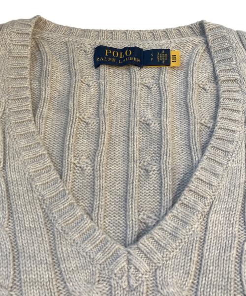 POLO RALPH LAUREN（ポロ・ラルフローレン）POLO RALPH LAUREN (ポロ・ラルフローレン) Vネックケーブルニット グレー サイズ:Sの古着・服飾アイテム