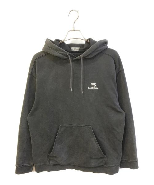 BALENCIAGA（バレンシアガ）BALENCIAGA (バレンシアガ) ミディアムフィットスポーティB プルオーバーパーカー　600583 TLVA1 ブラック サイズ:XSの古着・服飾アイテム