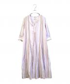 ne quittez pasヌキテパ）の古着「Cotton Stripe V Neck Dress　010431GM1」｜バイオレット