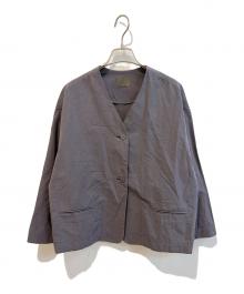 オローネ（オローネ）の古着「リネン混ノーカラージャケット portom22007」｜グレー