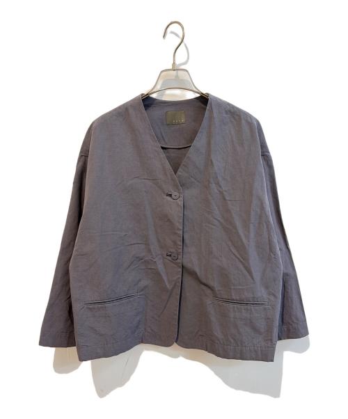 オローネ（オローネ）オローネ (オローネ) リネン混ノーカラージャケット portom22007 グレー サイズ:FREEの古着・服飾アイテム