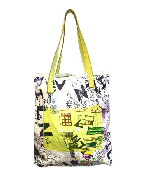 SILNA minacolo（シルナ ミナコロ）SILNA minacolo (シルナ ミナコロ) プリントトートバッグ ホワイトの古着・服飾アイテム