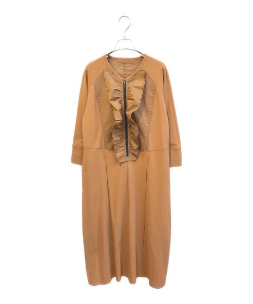 TRUNK HIROKO KOSHINO（トランク ヒロコ コシノ）TRUNK HIROKO KOSHINO (トランク ヒロコ コシノ) フロントフリルワンピース ベージュ サイズ:38の古着・服飾アイテム