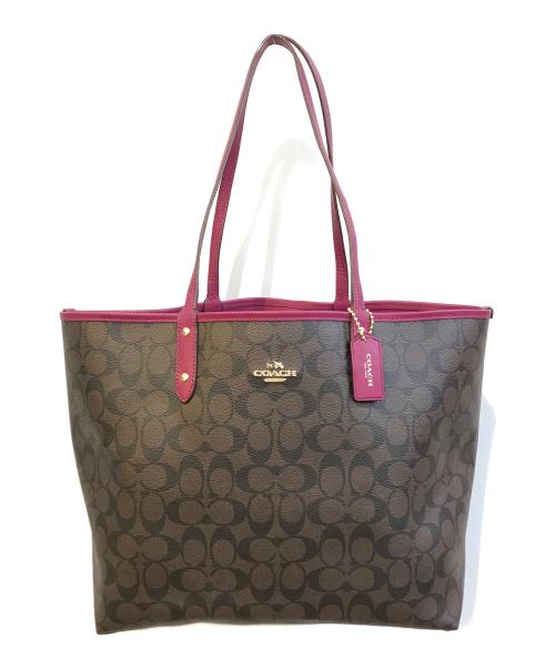 COACH（コーチ）COACH (コーチ) リバーシブルトートバッグ ブラウン×パープルの古着・服飾アイテム