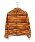 WOOLRICHウールリッチ）の古着「ボーダーネルシャツ」｜ブラウン