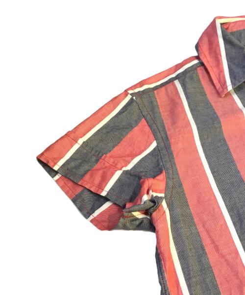 Vivienne Westwood man（ヴィヴィアン ウェストウッド マン）Vivienne Westwood man (ヴィヴィアン ウェストウッド マン) オーブ刺繍アシンメトリーストライプシャツ レッド×ネイビー サイズ:44の古着・服飾アイテム