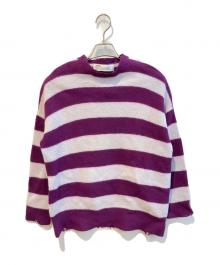 DAIRIKU（ダイリク）の古着「ボーダーニット/Fulling Damage Border Knit」｜パープル×ホワイト
